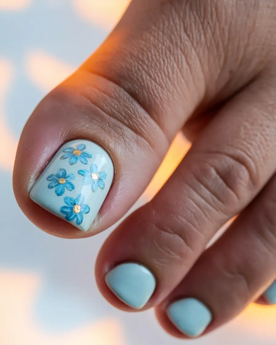 Beach Toe Nails That Shine in 2025 Cool Blue Daisy Dream