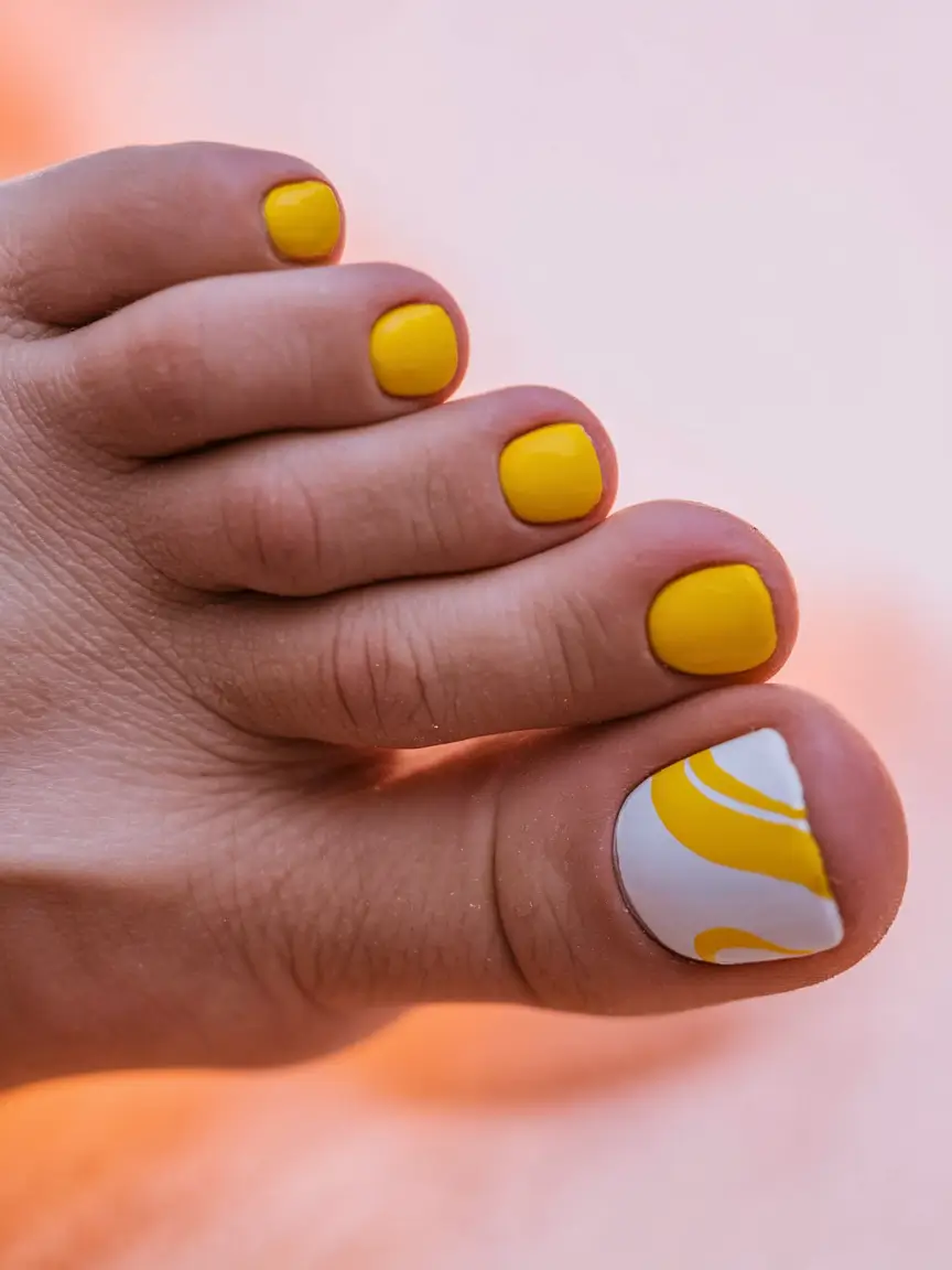 Beach Toe Nails That Shine in 2025 Retro Lemon Swirl
