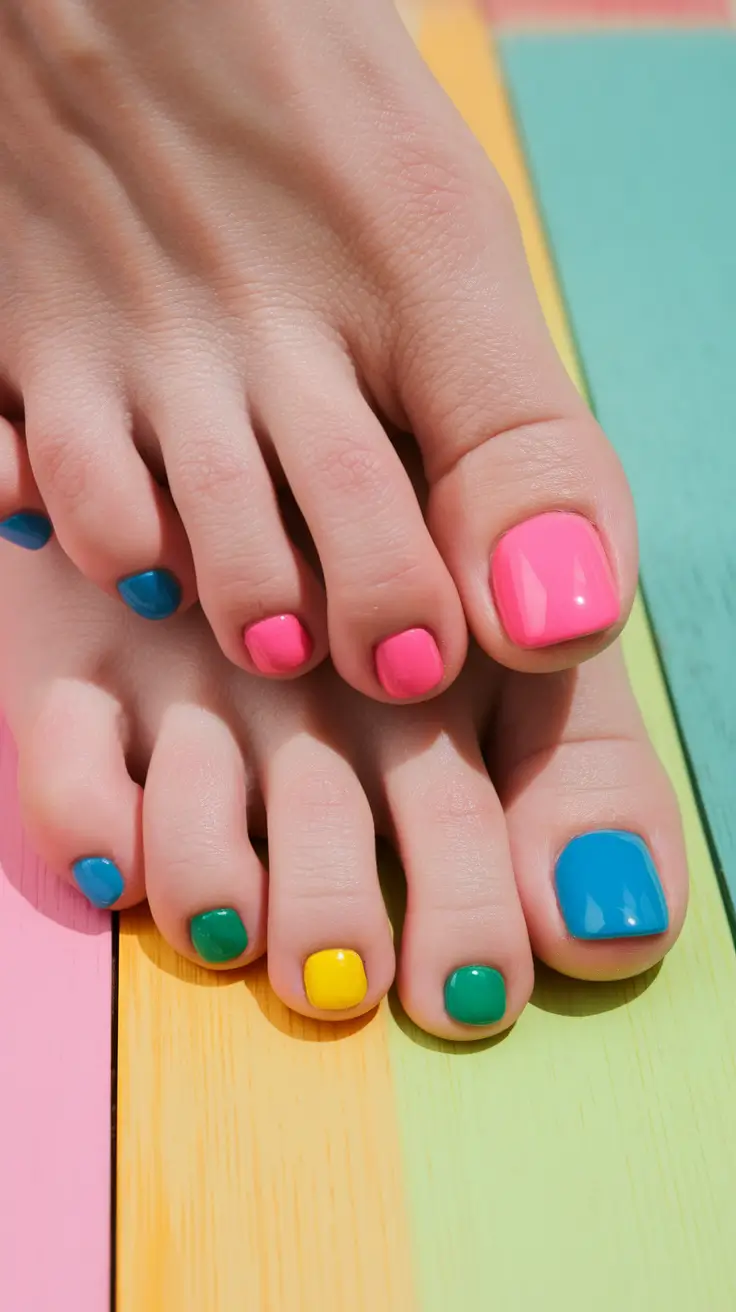 Beach Toe Nails That Shine in 2025 Skittles Pedicure Party