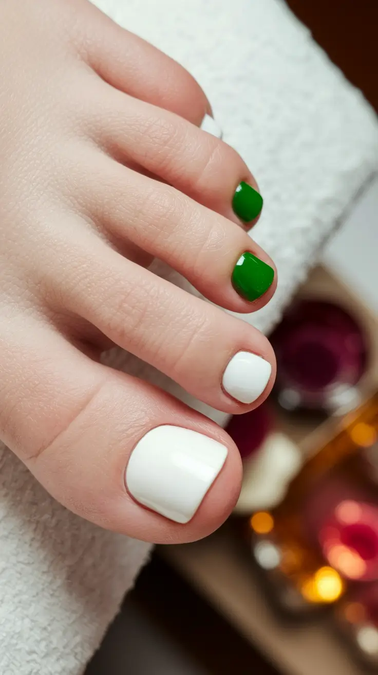 Beach Toe Nails That Shine in 2025 Minimal Green & White Mix