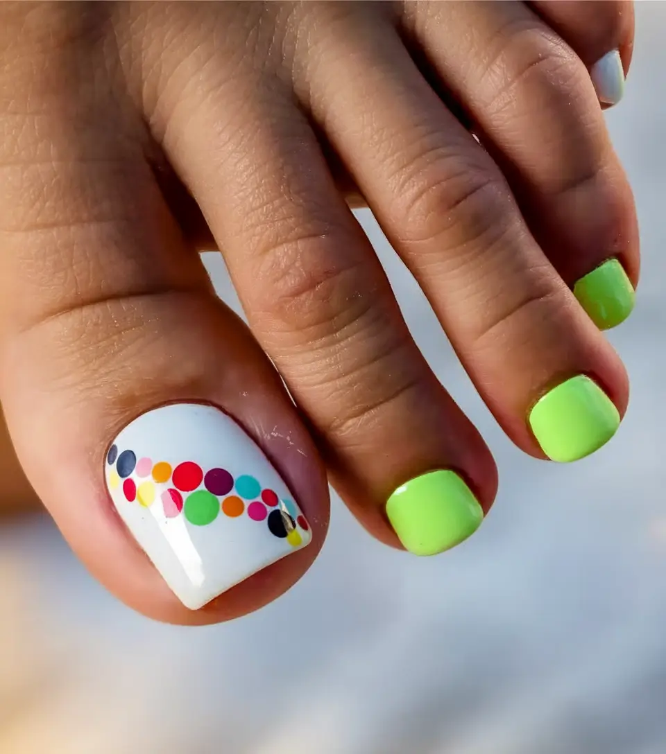 Beach Toe Nails That Shine in 2025 Neon Pop & Polka Dots