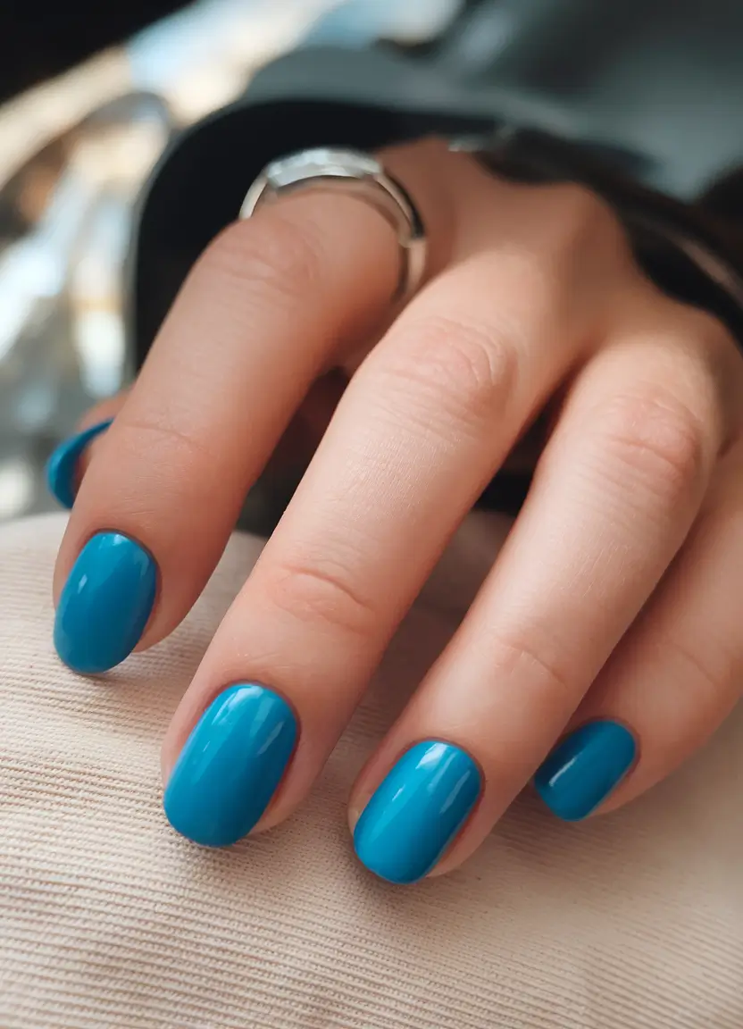 Best July Nail Colors for 2025 Classic Caribbean Blue Gel Shine