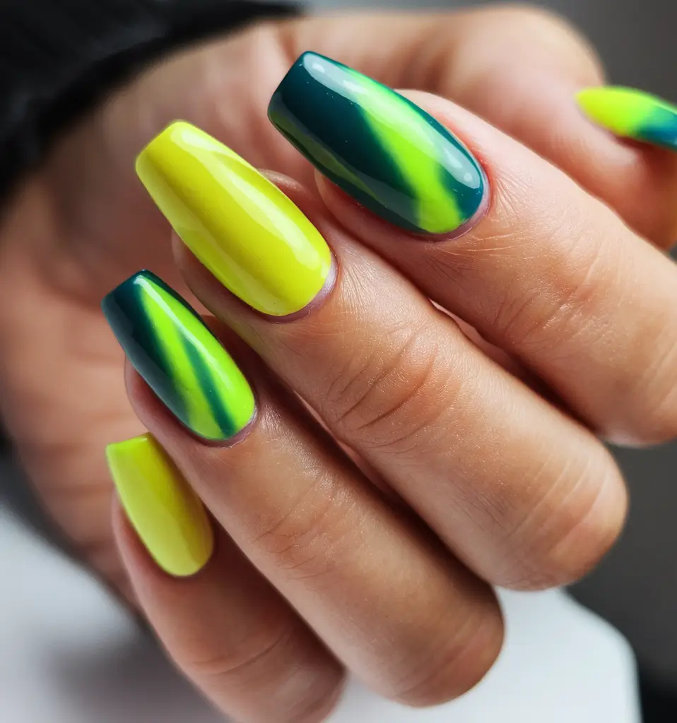 Best July Nail Colors for 2025 Lemon-Lime Neon & Cat Eye Fusion