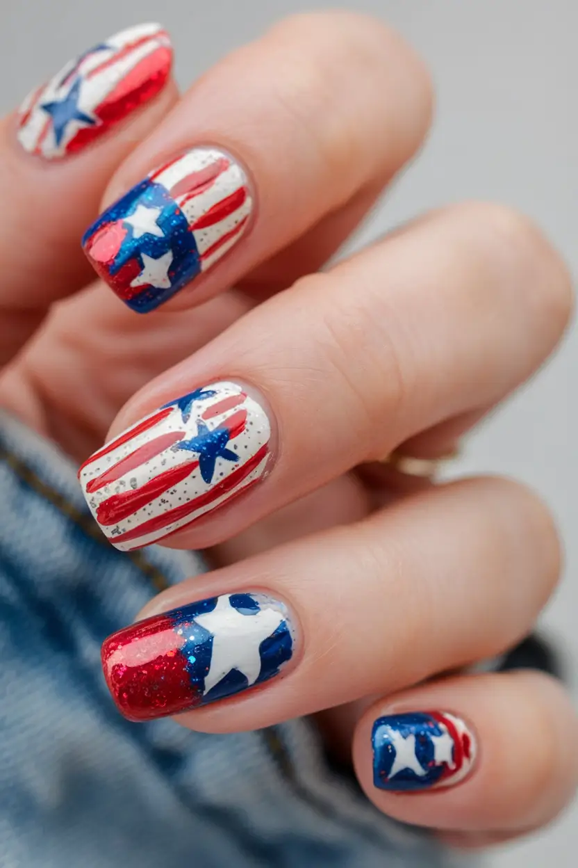 Best July Nail Colors for 2025 Fourth of July Stars with Red Flame Tips