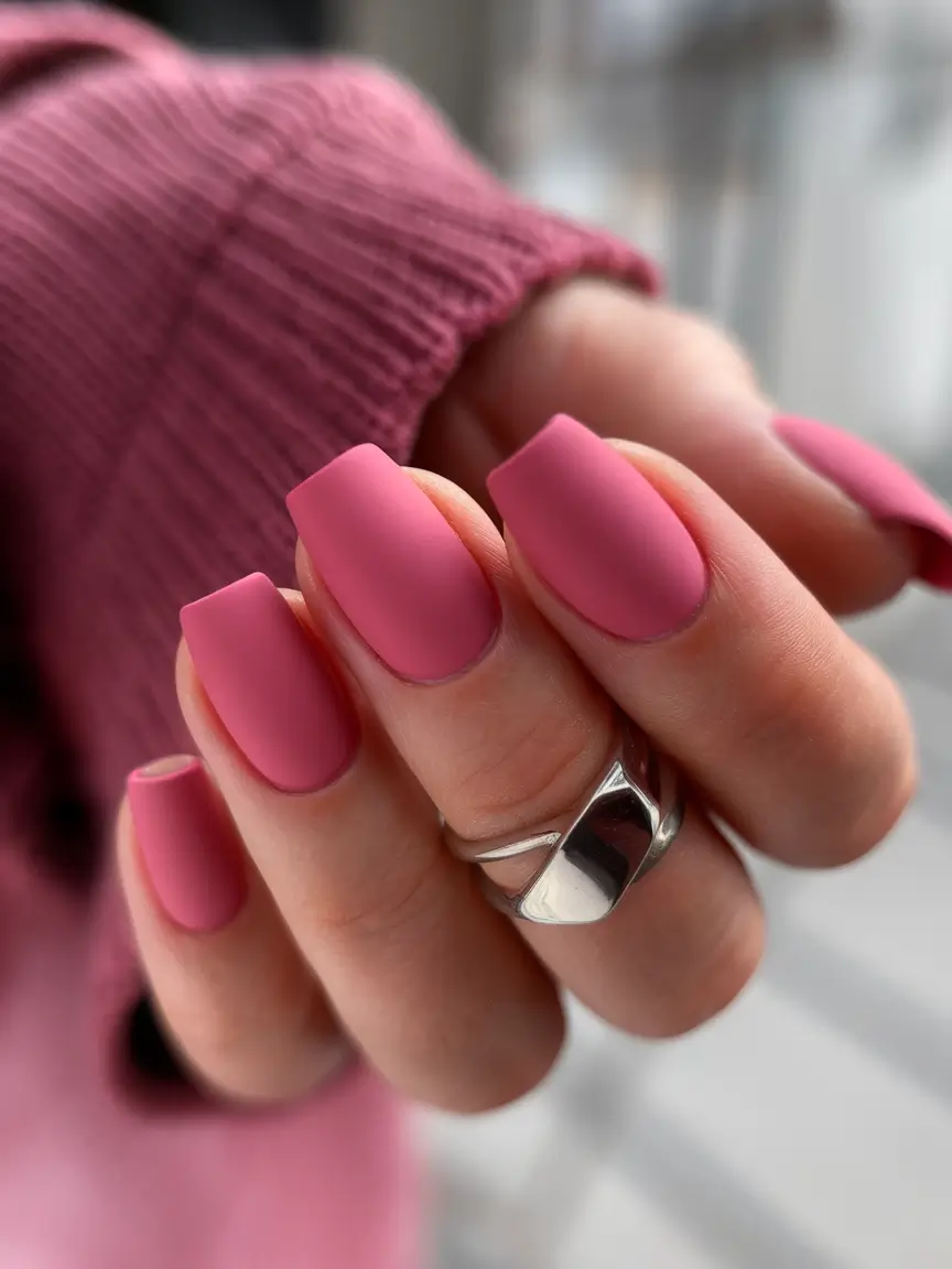 Best July Nail Colors for 2025 Velvety Matte Rose Pink