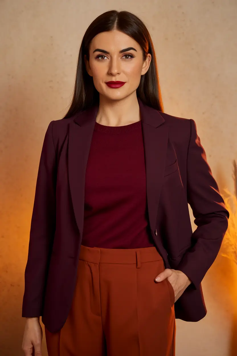 Casual and Simple outfits Inspirations for Fall 2025 - Berry & Rust Power Combo