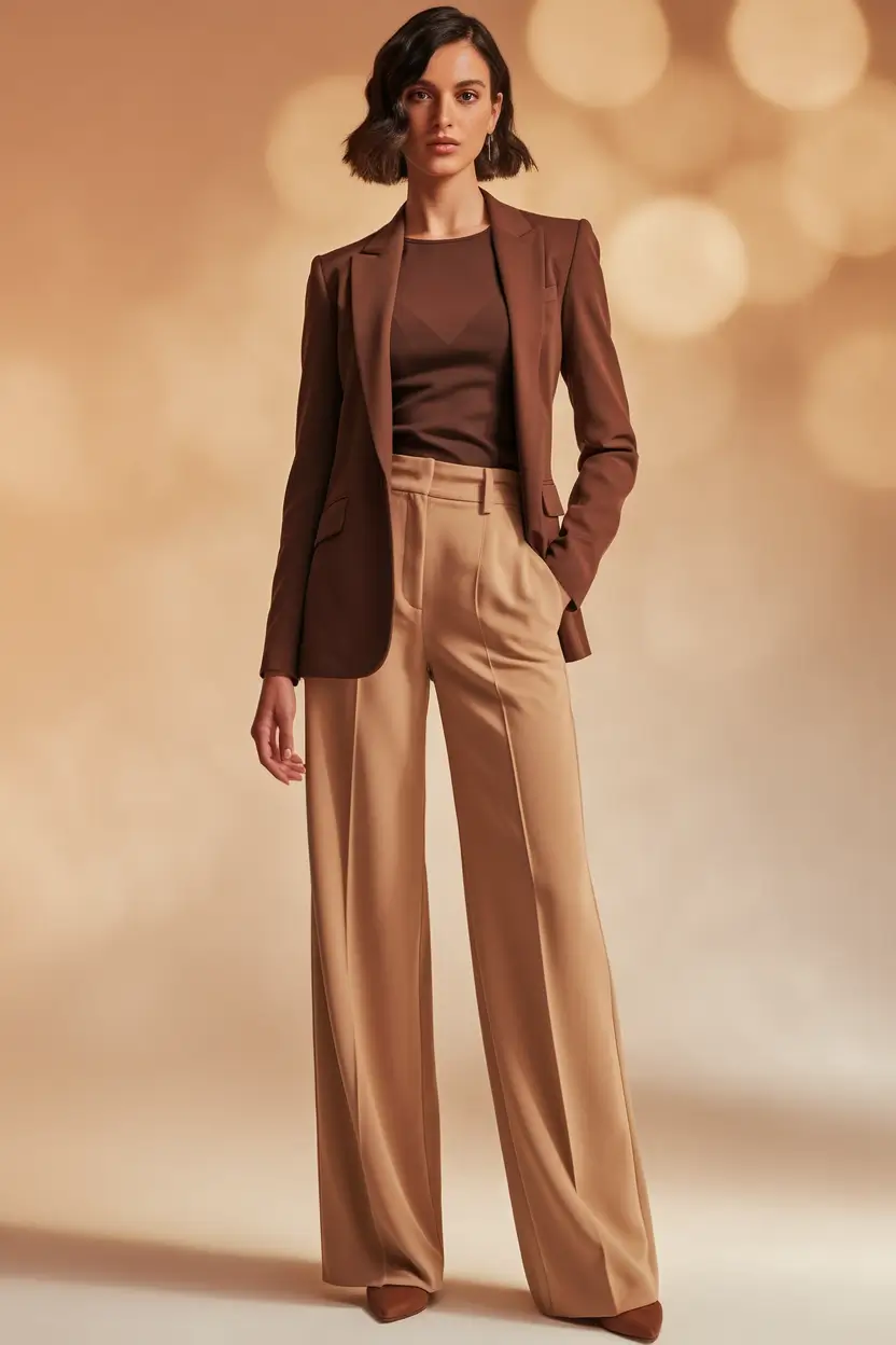 Casual and Simple outfits Inspirations for Fall 2025 - Monochrome Mocha Power Suit
