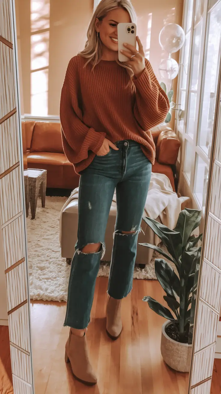 Easy fall outfits for busy moms – ideas for 2025 Burnt Orange Sweater Weather Goals