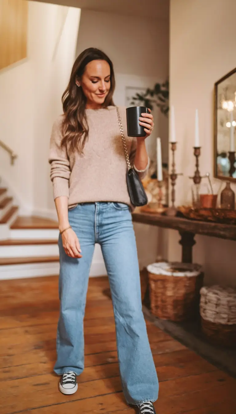Easy fall outfits for busy moms – ideas for 2025 Cozy Neutrals and Coffee in Hand