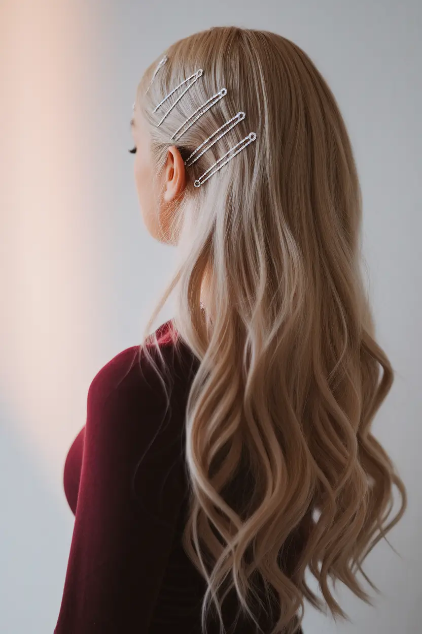 end of summer hairstyles ideas 2025+Stacked Sparkle Clips with Beachy Waves