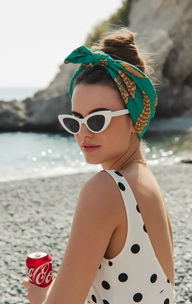 end of summer hairstyles ideas 2025+Messy Bun with Retro Scarf Tie