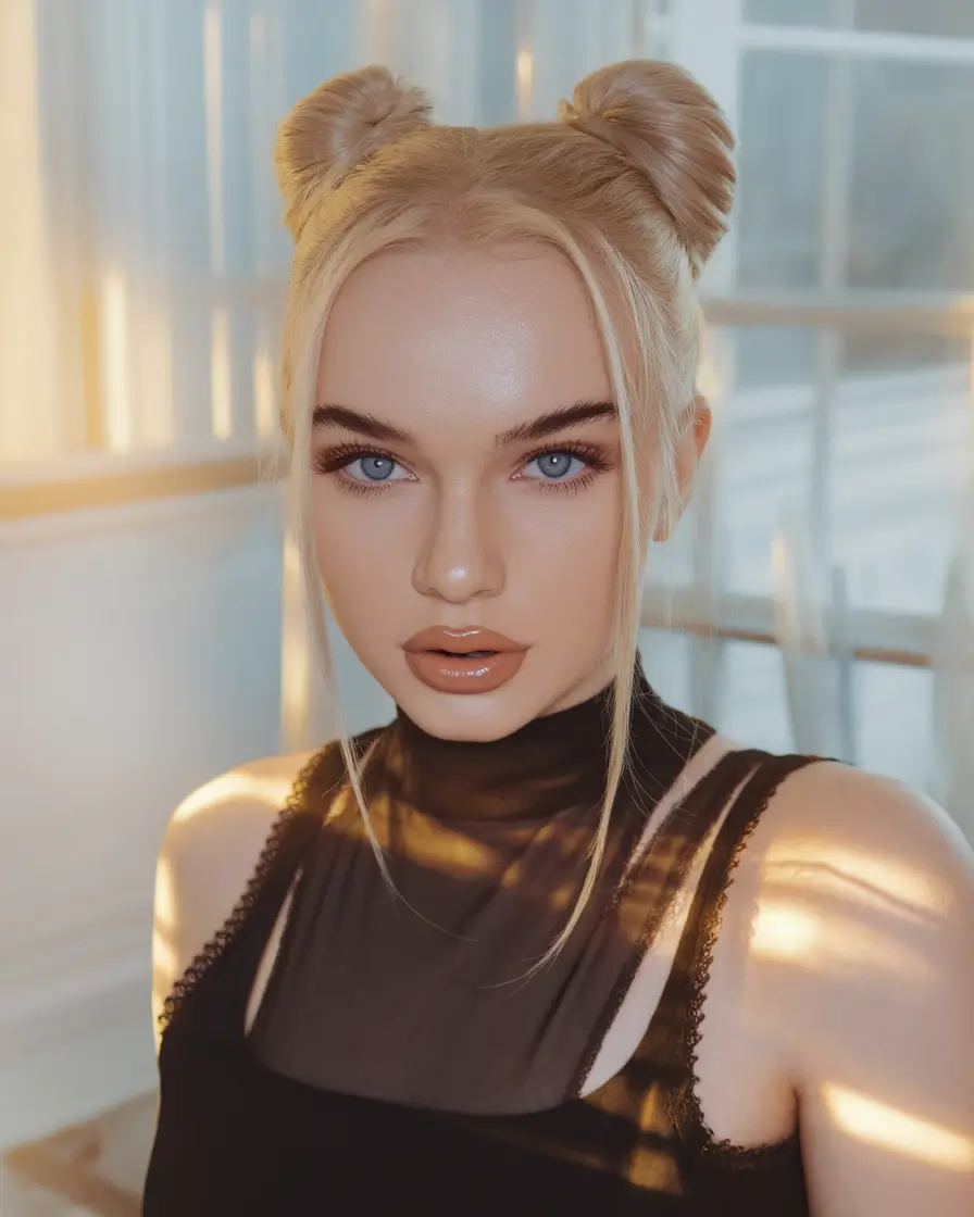 end of summer hairstyles ideas 2025+Mini Space Buns with a Sleek Finish