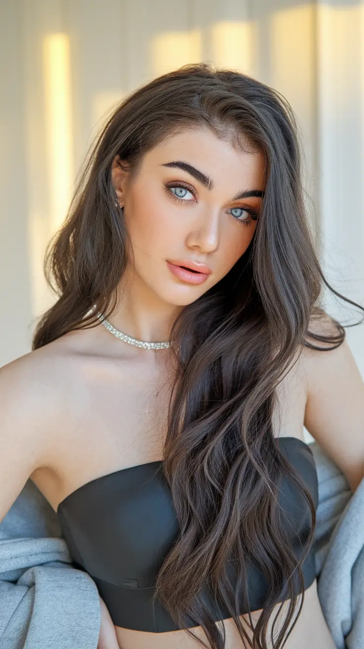 end of summer hairstyles ideas 2025+Soft Natural Waves with Deep Side Part