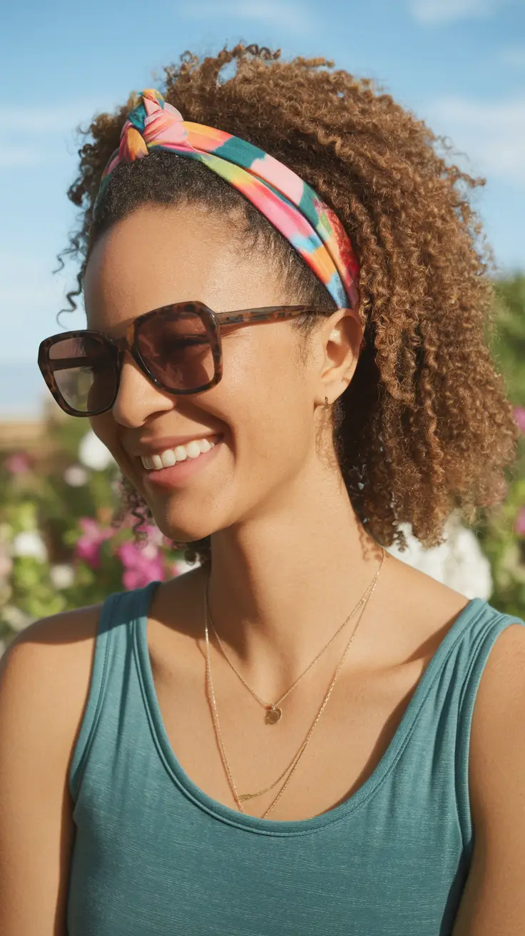 end of summer hairstyles ideas 2025+Curly Headband Puff with Volume