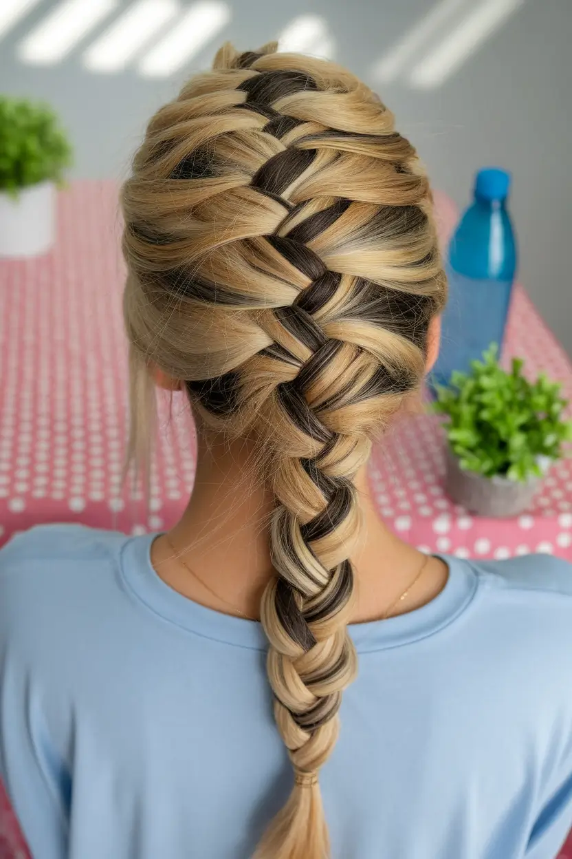 end of summer hairstyles ideas 2025+Elevated French Braid with High Contrast Color