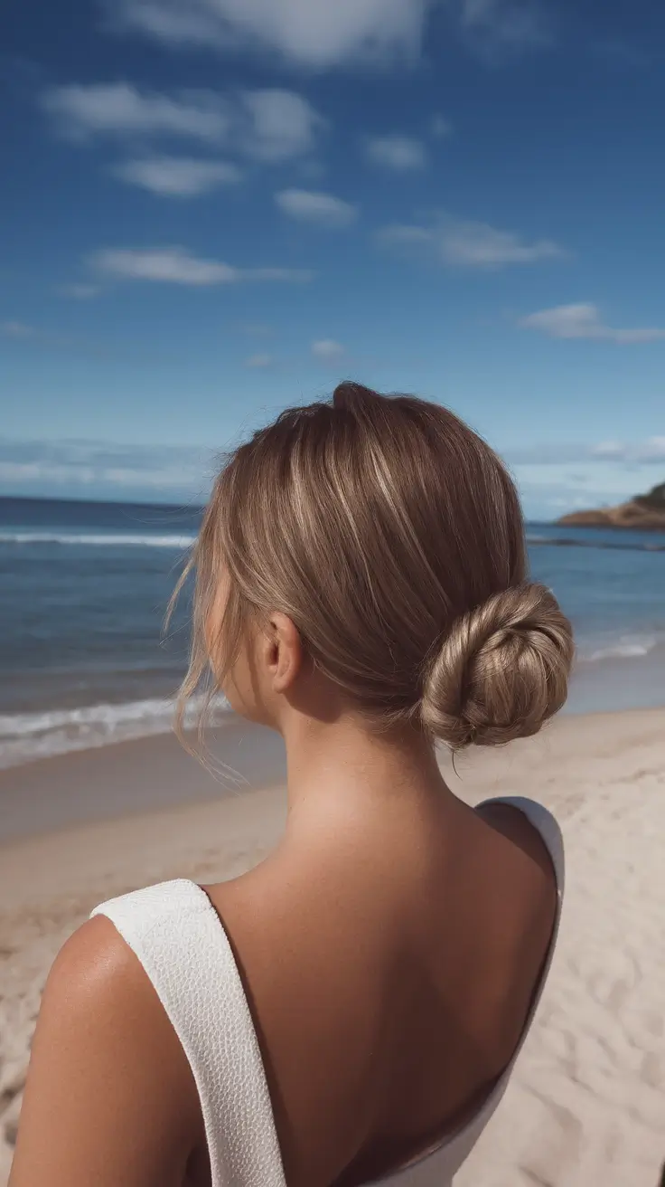 end of summer hairstyles ideas 2025+Low Rope Bun for Coastal Days