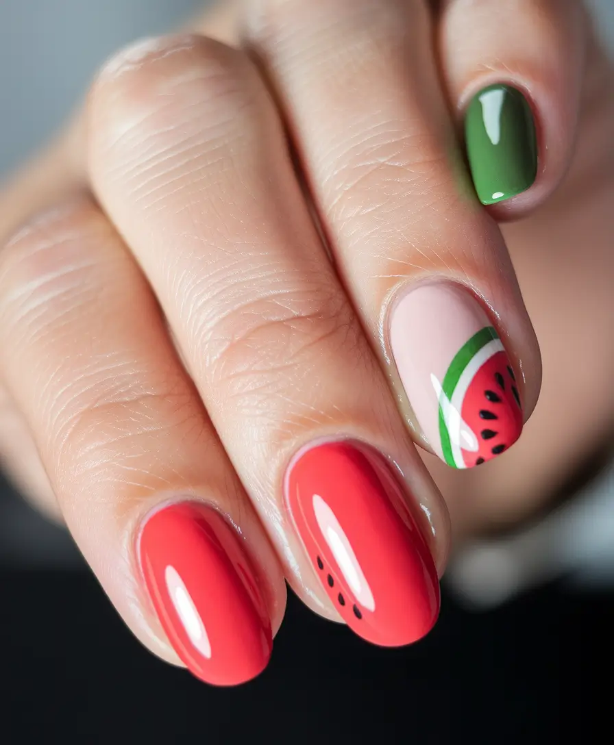 end of summer nails ideas 2025 Watermelon Sugar Minimalism