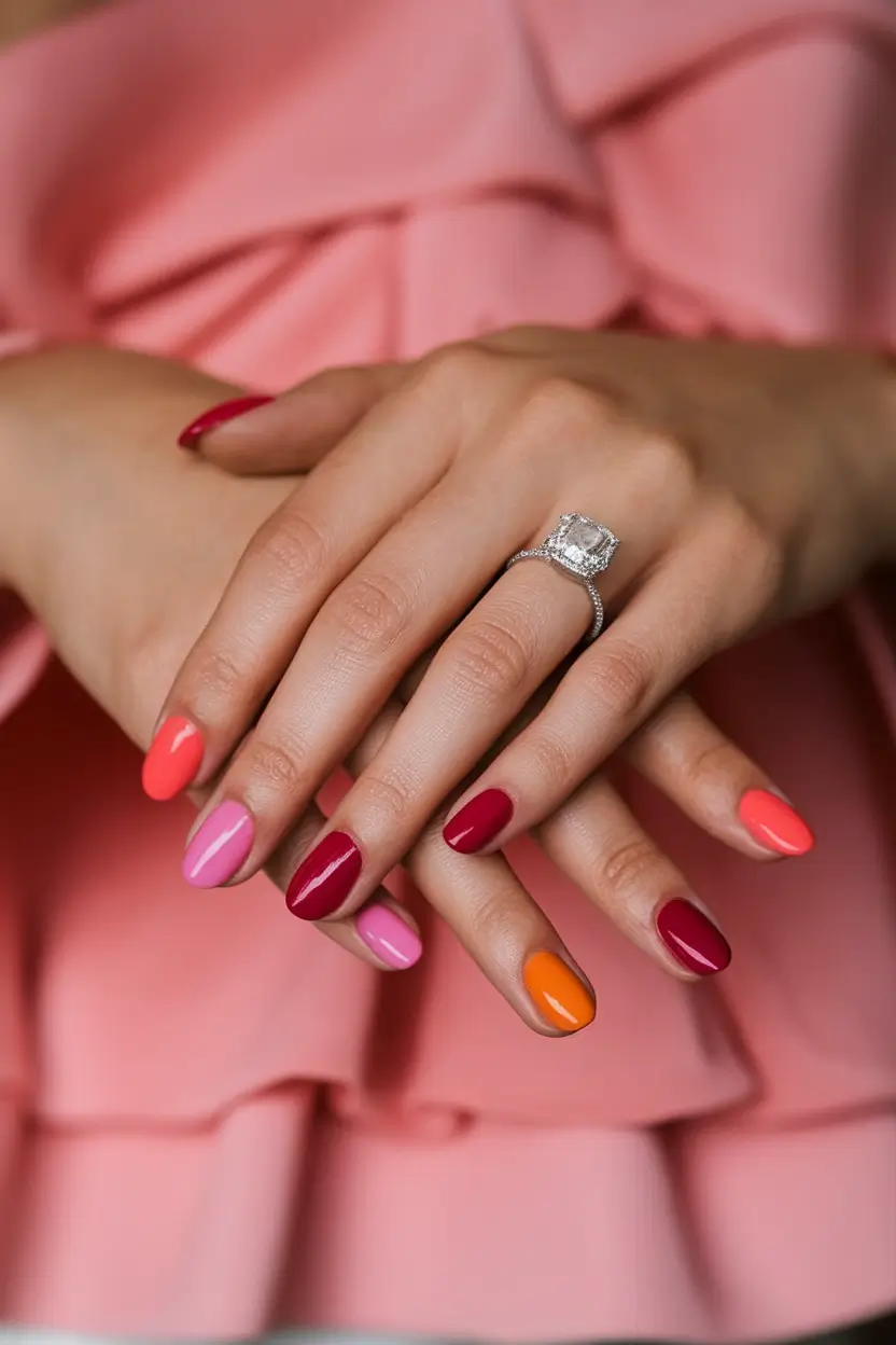 end of summer nails ideas 2025 Sunset Mix-and-Match for the Color Obsessed