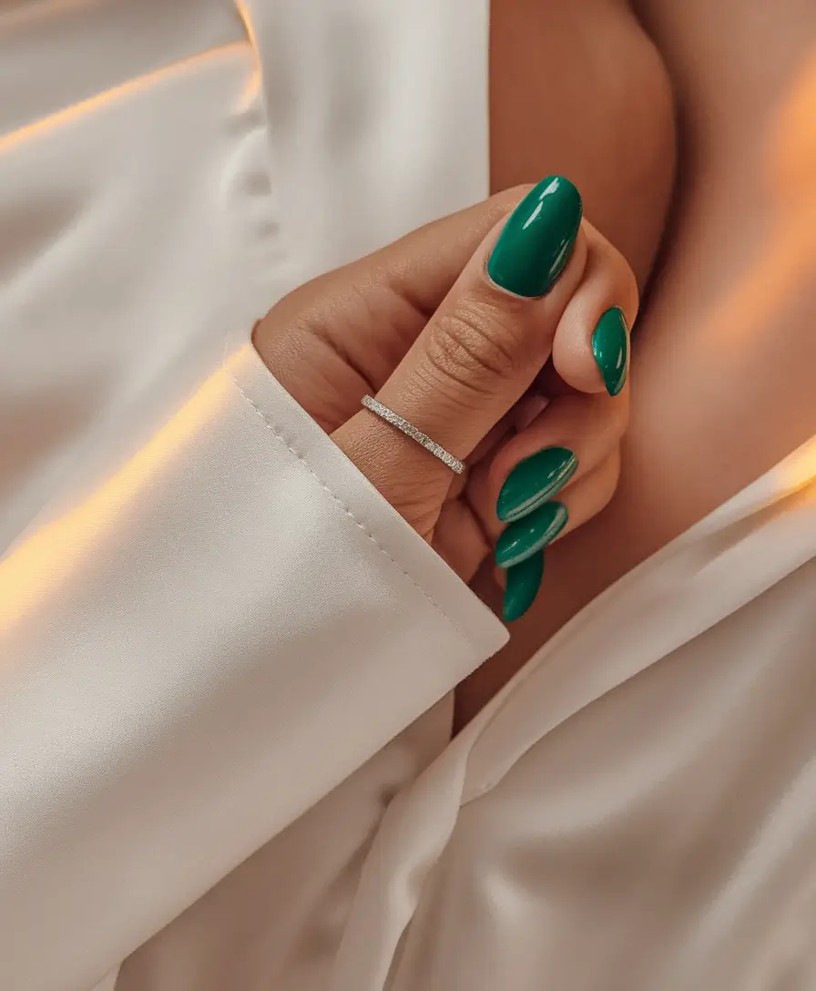 end of summer nails ideas 2025 Evergreen Gloss for Late Summer Luxe