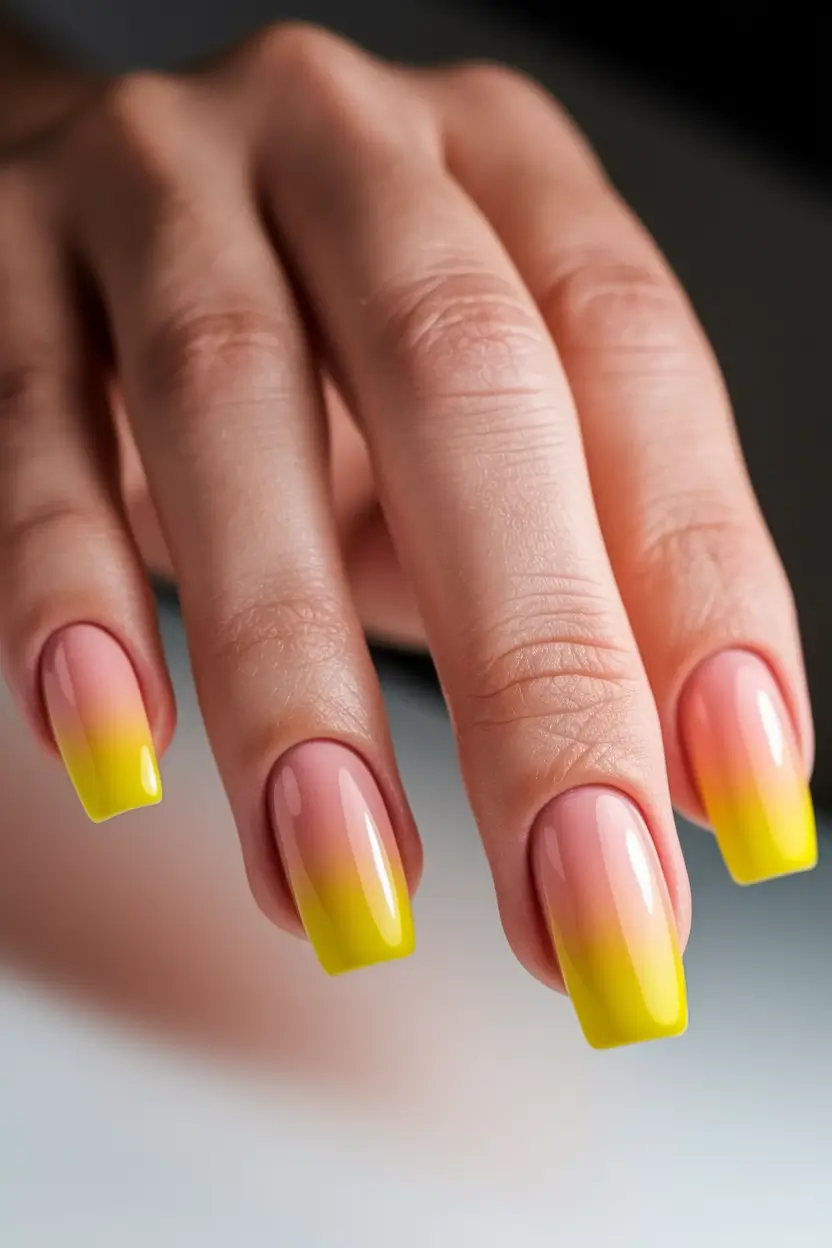 end of summer nails ideas 2025 Lemon Fade for Golden Hour Nails