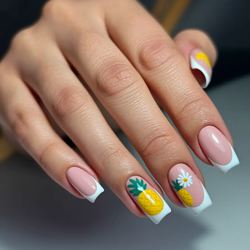 end of summer nails ideas 2025 Pineapple French for a Juicy Twist