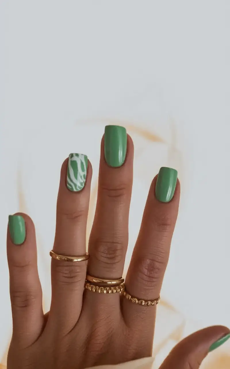 end of summer nails ideas 2025 Fresh Mint With Animal Print Detail
