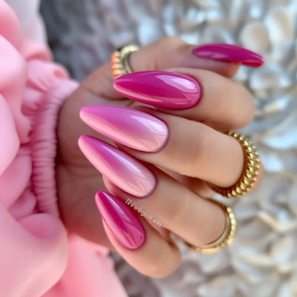 end of summer nails ideas 2025 Barbiecore Ombre Meets Almond Elegance