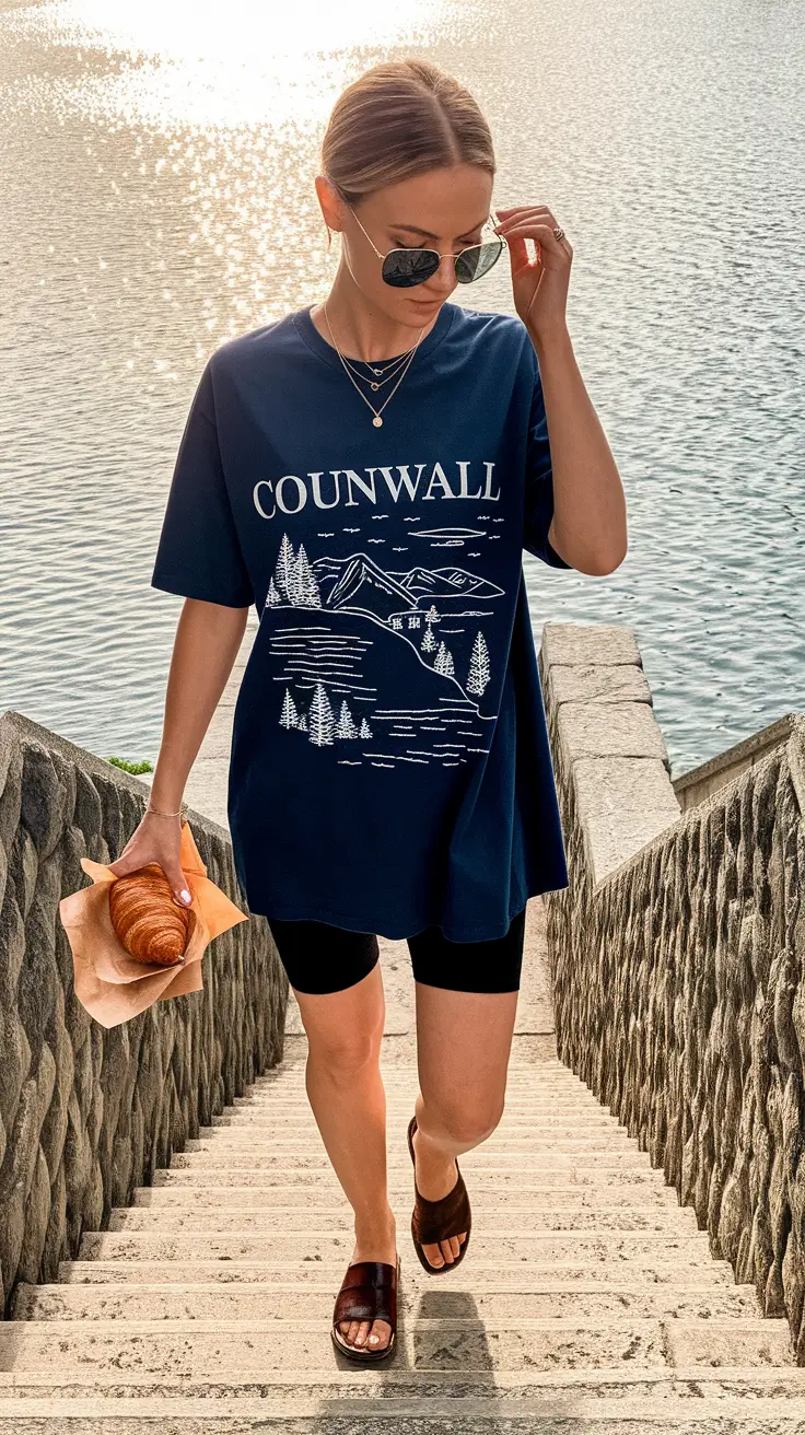 end of summer outfits+Graphic Tee + Bike Shorts: The Effortless Espresso Run