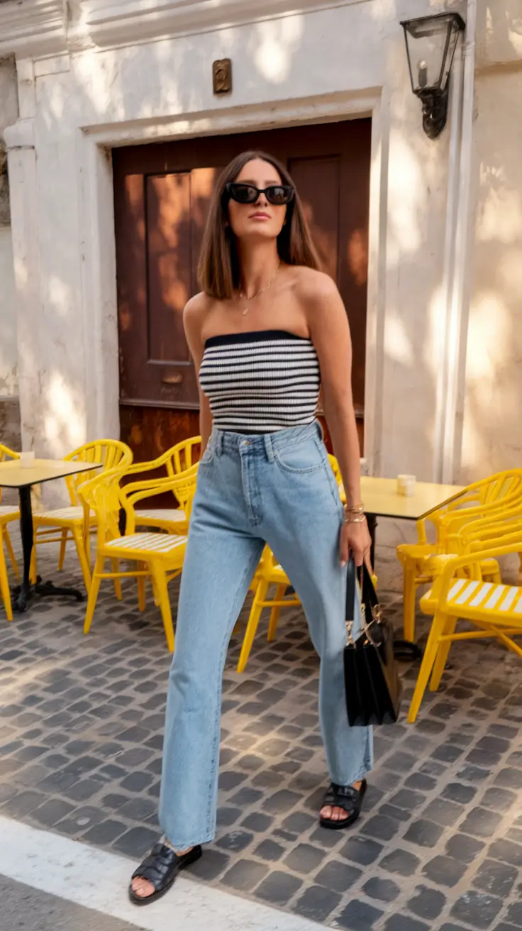 end of summer outfits+Tube Top + Vintage Denim: Street-Ready but Pretty