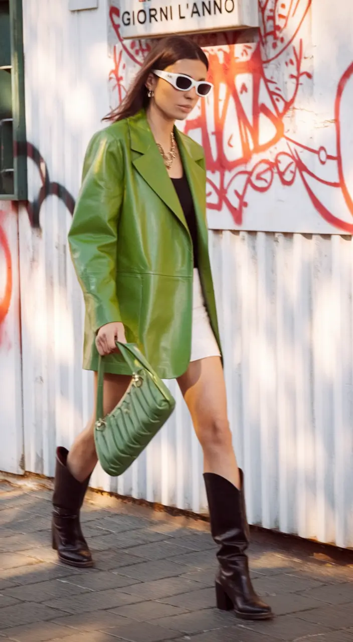 Fall 2025 casual outfits for women over 30 Green Leather and White Boots? Yes, Please