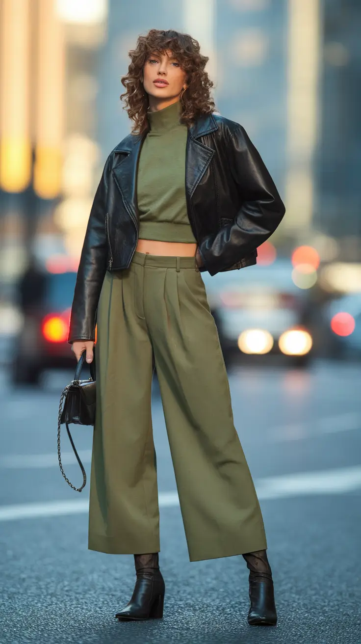 Fall 2025 Fashion Inspiration for Stylish Women All-Olive Everything With a Leather Twist