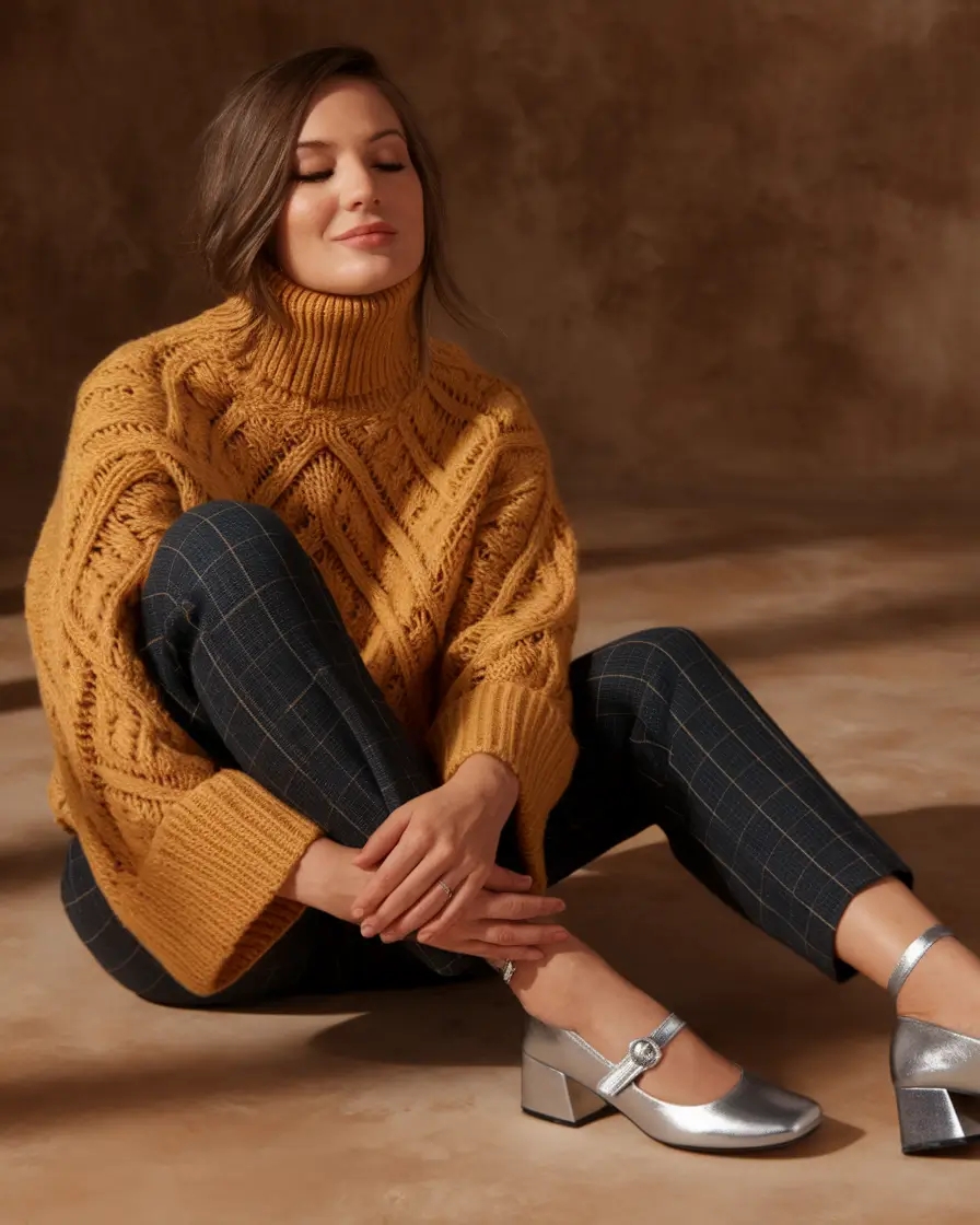 Fall 2025 Fashion Inspiration for Stylish Women Cozy Knit Meets Disco Detail