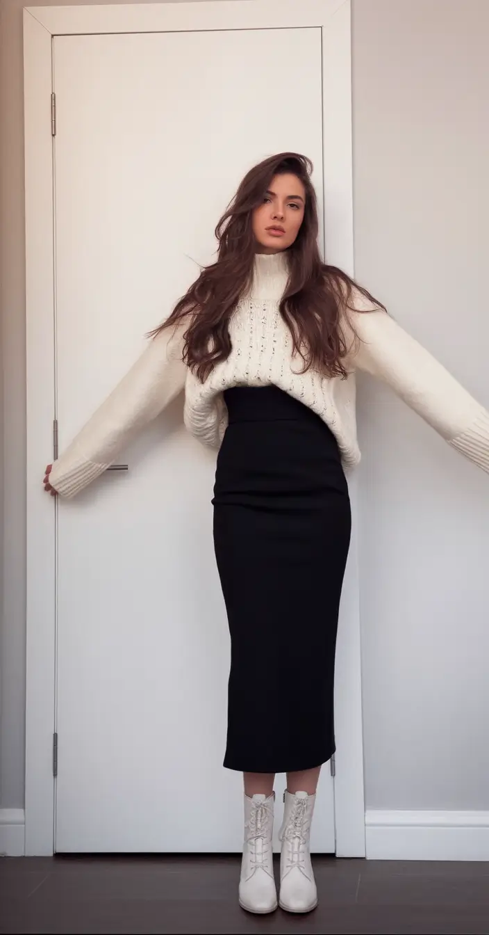 Fall 2025 outfits Ideas for Stylish Women Snug Elegance in Knit and Pencil