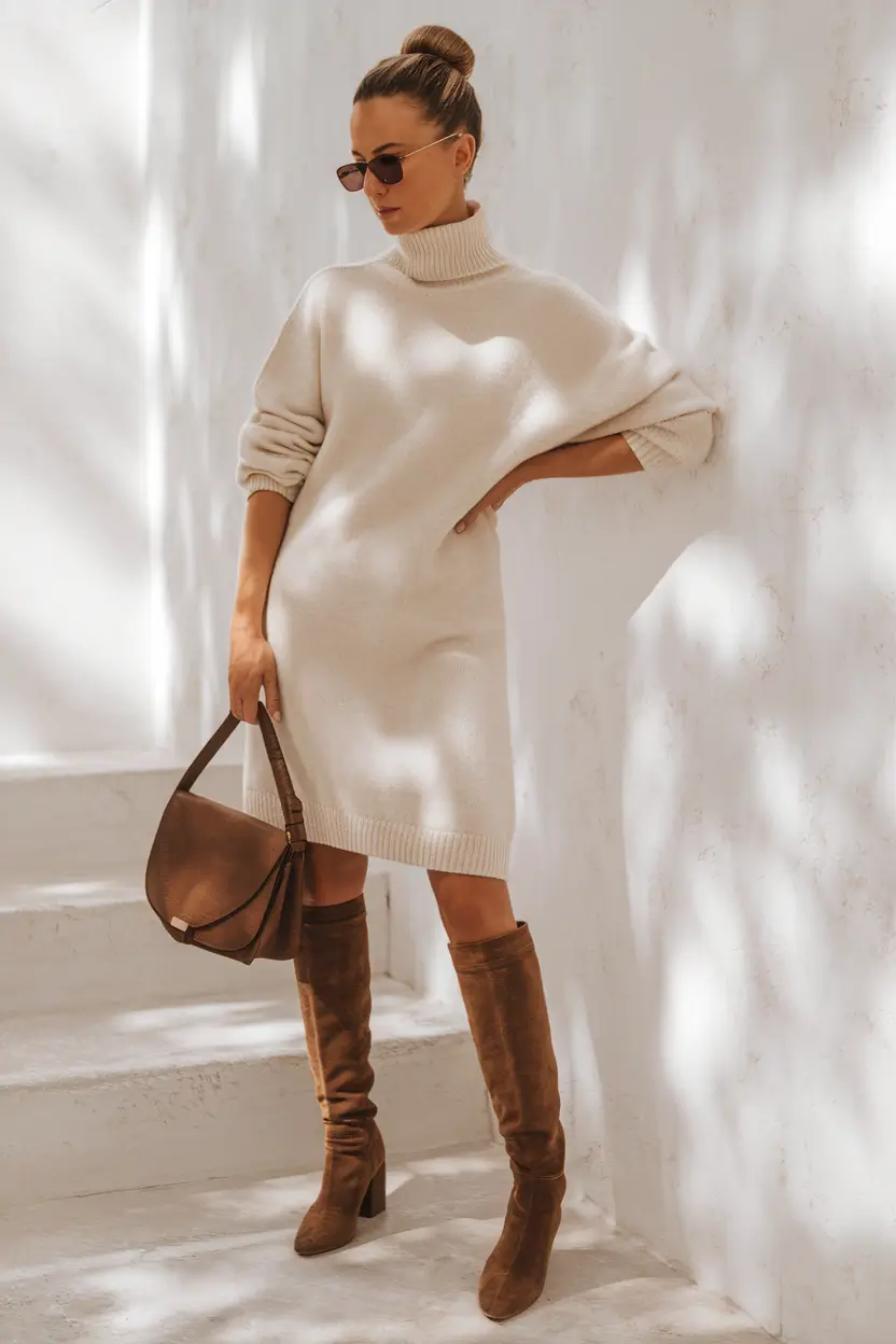 Fall 2025 outfits Ideas for Stylish Women Sweater Dress Sophistication
