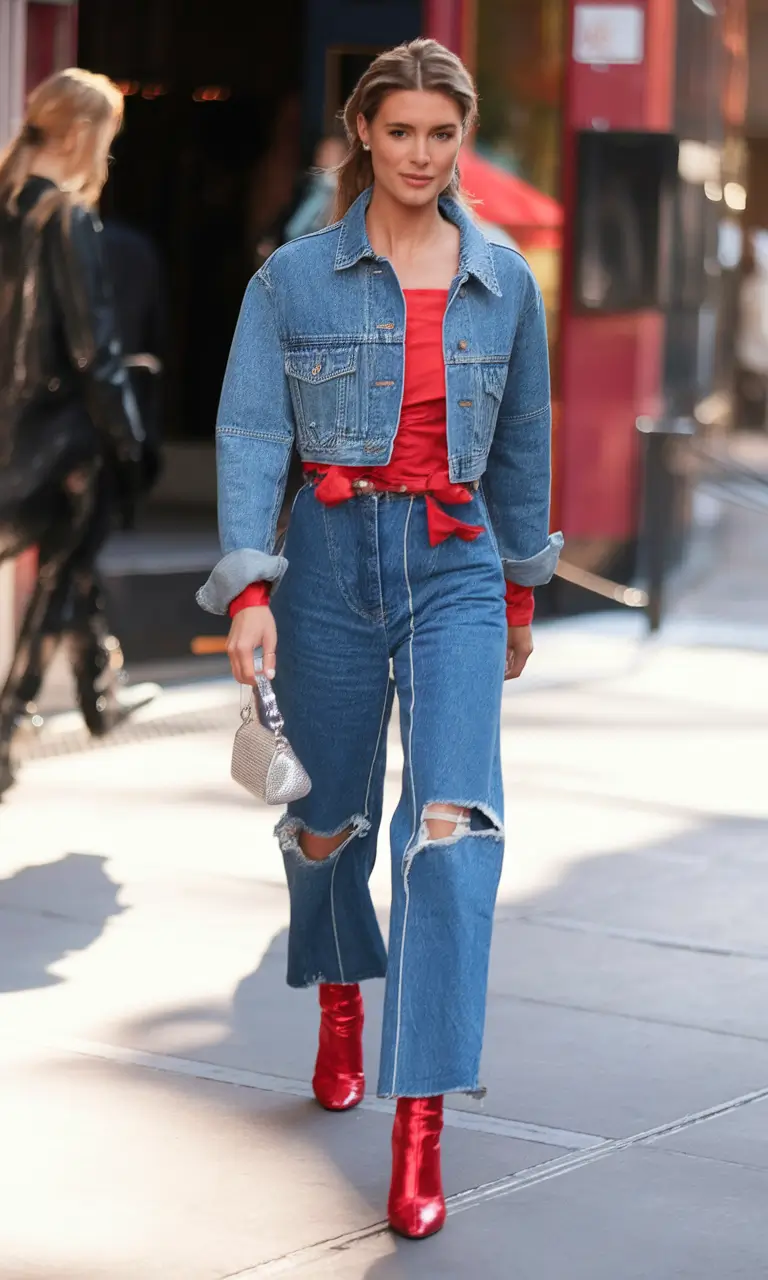 Fall 2025 outfits Ideas for Stylish Women Red and Denim Reboot