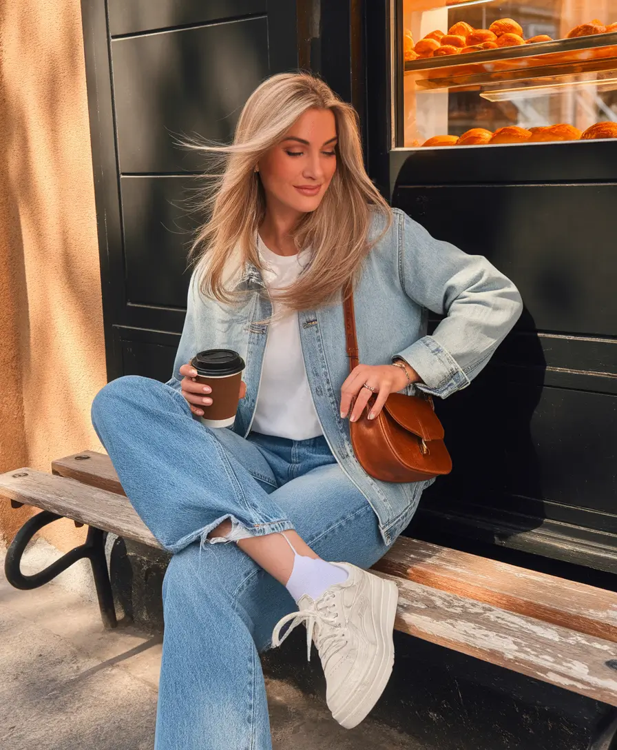 Fall 2025 outfits Ideas for Stylish Women Laid-Back Layers with a Latte