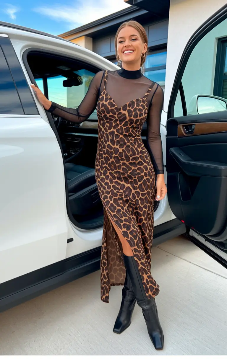fall birthday outfits ideas 2025 Sheer Mesh & Animal Print for the Bold Birthday Babe