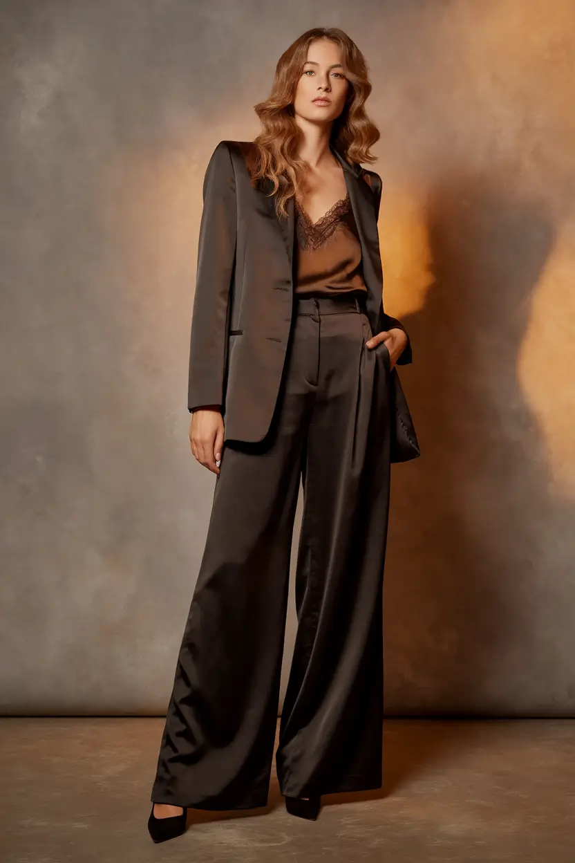 fall birthday outfits ideas 2025 Satin Suiting for Luxe Lounge Queens