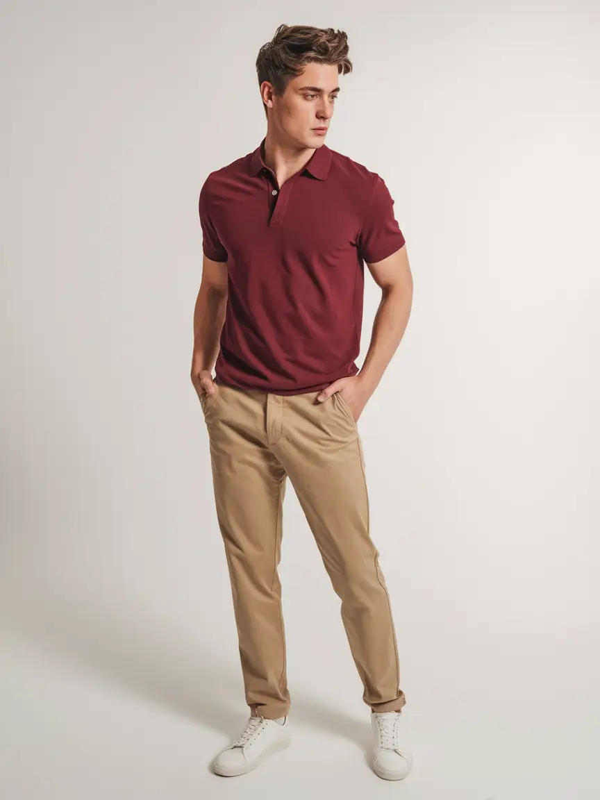fall business casual outfits for men 2025 Berry Tones & Clean Khaki Confidence