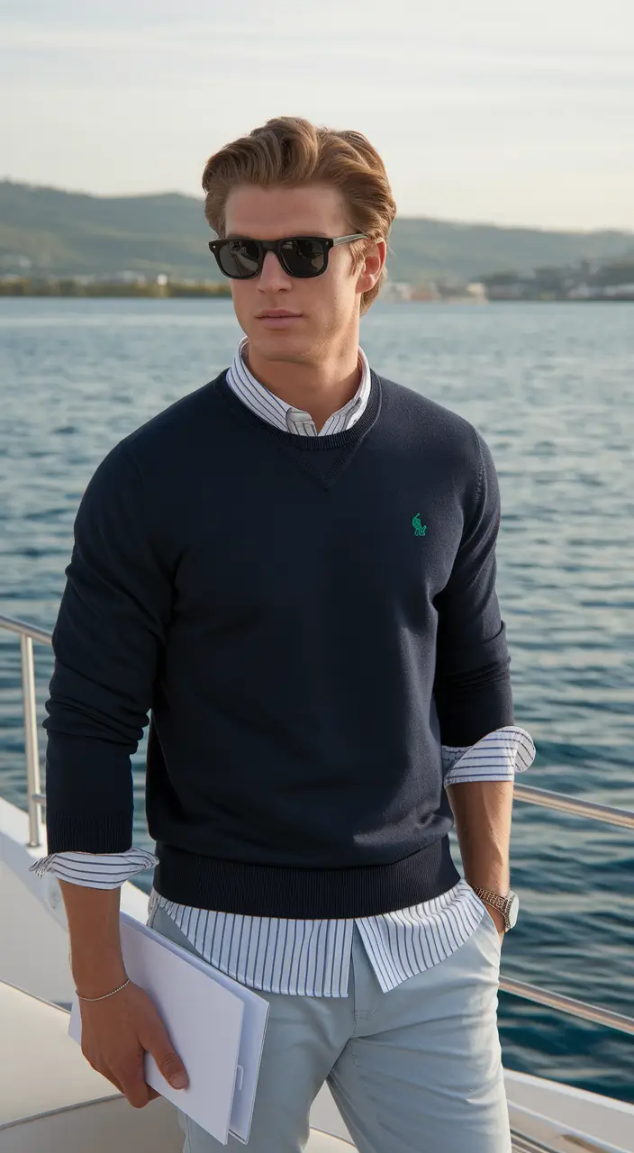 fall business casual outfits for men 2025 Layered Nautical for Transitional Days