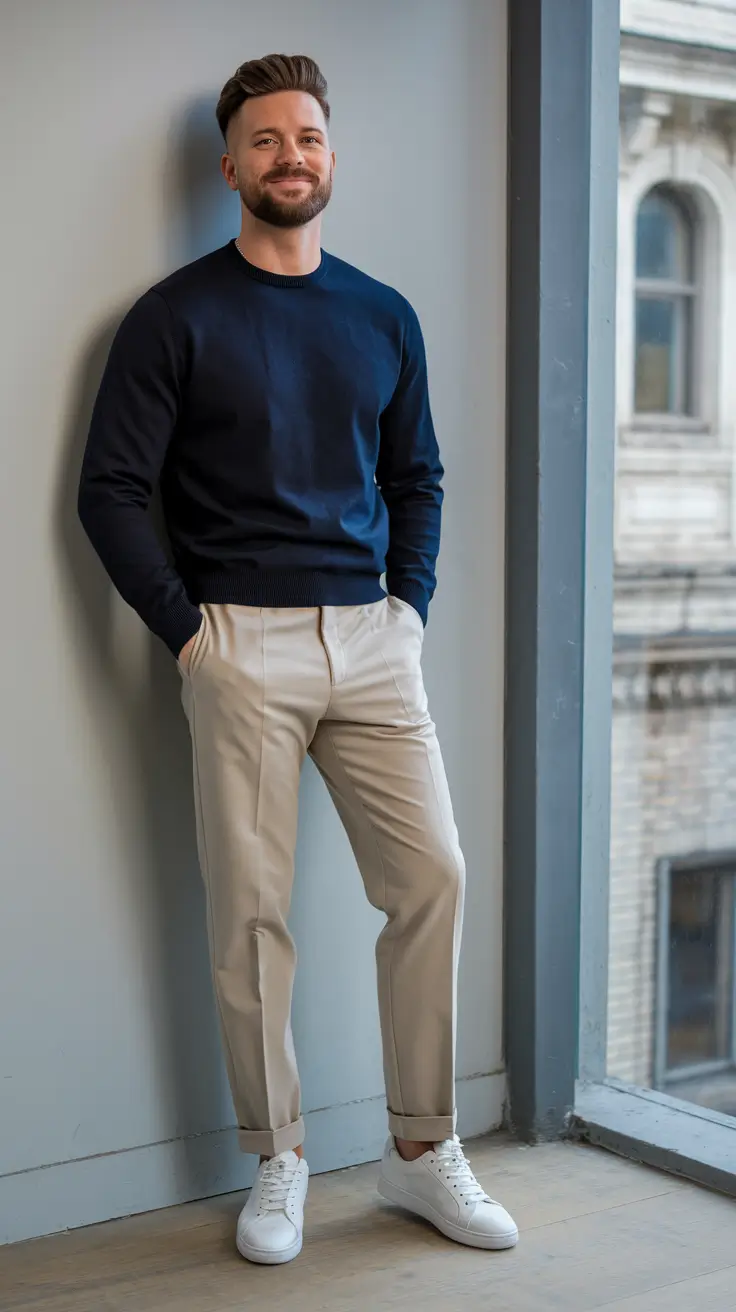 fall business casual outfits for men 2025 Minimalist Navy & Cream Power Combo