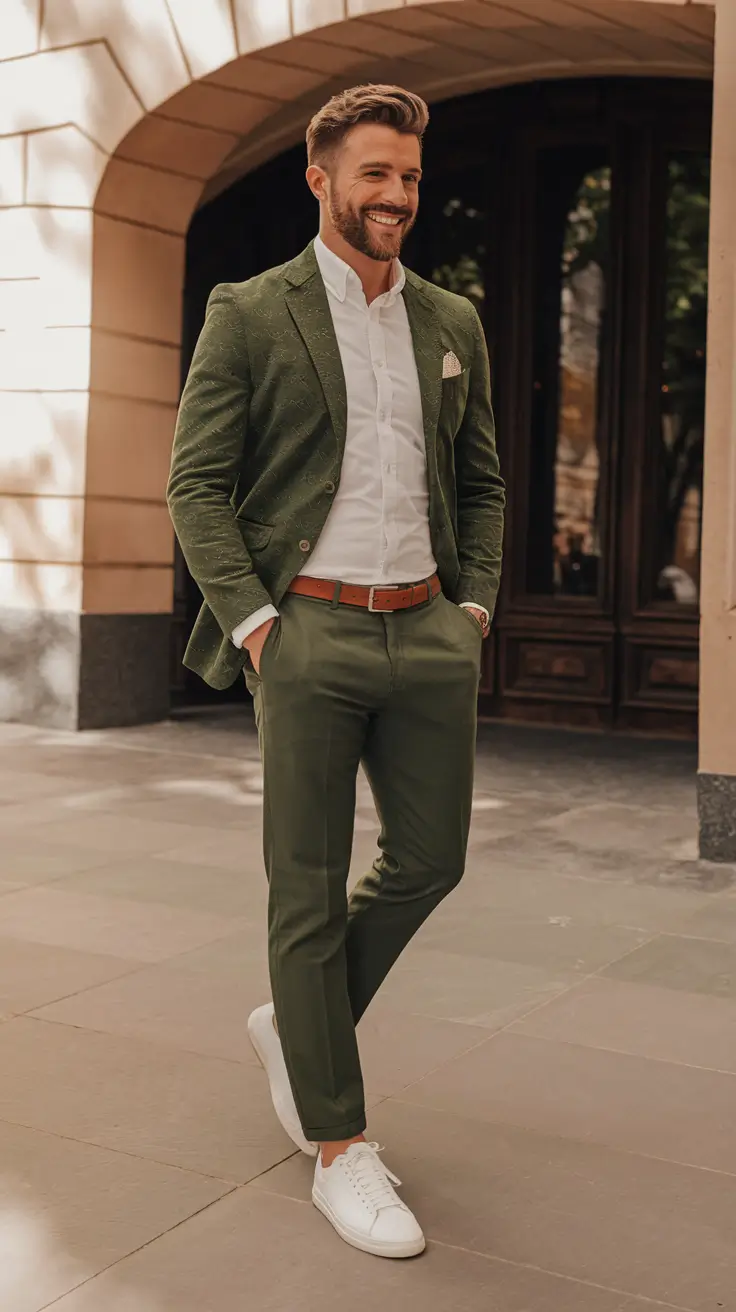 fall business casual outfits for men 2025 The Statement Suit Goes Green