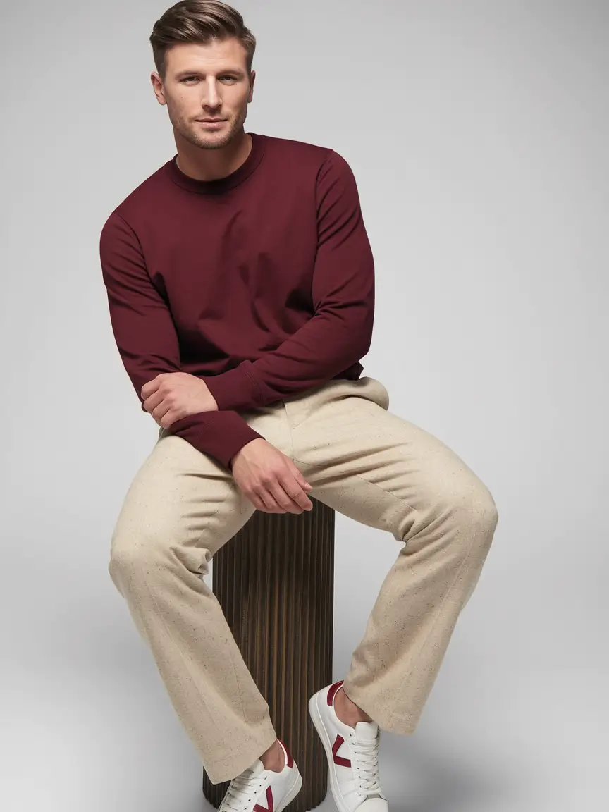 fall business casual outfits for men 2025 Burgundy & Cream: A Fall Classic With Modern Kicks