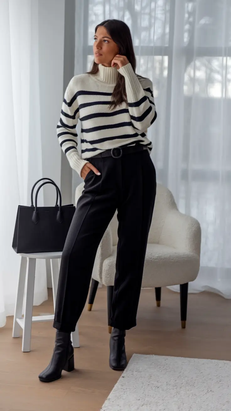 fall business casual outfits ideas 2025 Cozy Stripes with a Structured Twist