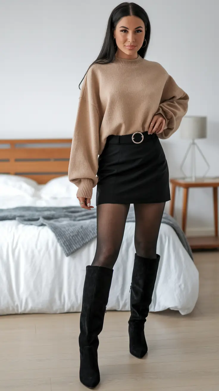 fall business casual outfits ideas 2025 Knitwear Meets Mini Skirt Energy
