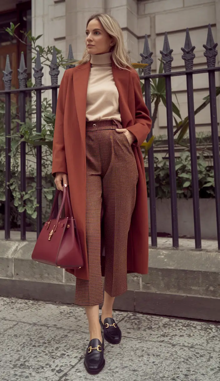 fall business casual outfits ideas 2025 Terracotta Tones for a Power Walk