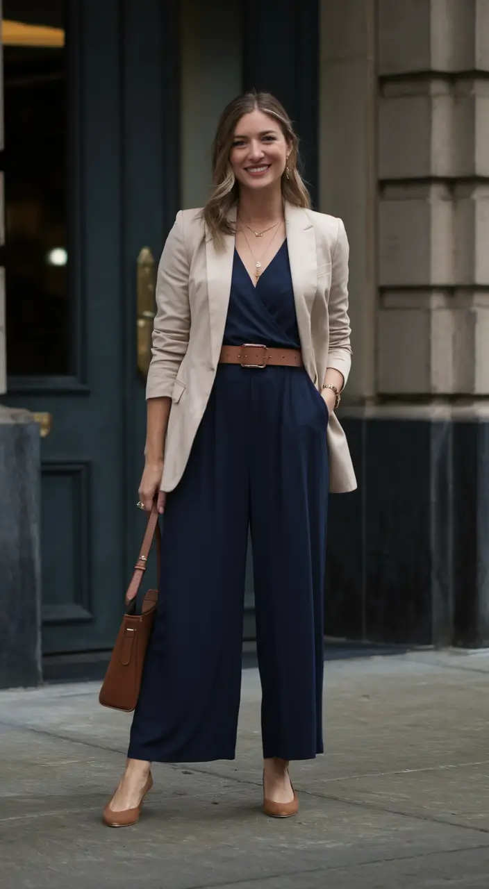 fall business casual outfits ideas 2025 Effortless Elegance in a Jumpsuit