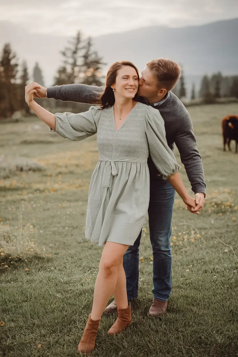 fall family pictures outfits ideas 2025 Sage Green Dress and Denim Layers for Sweet and Playful Vibes