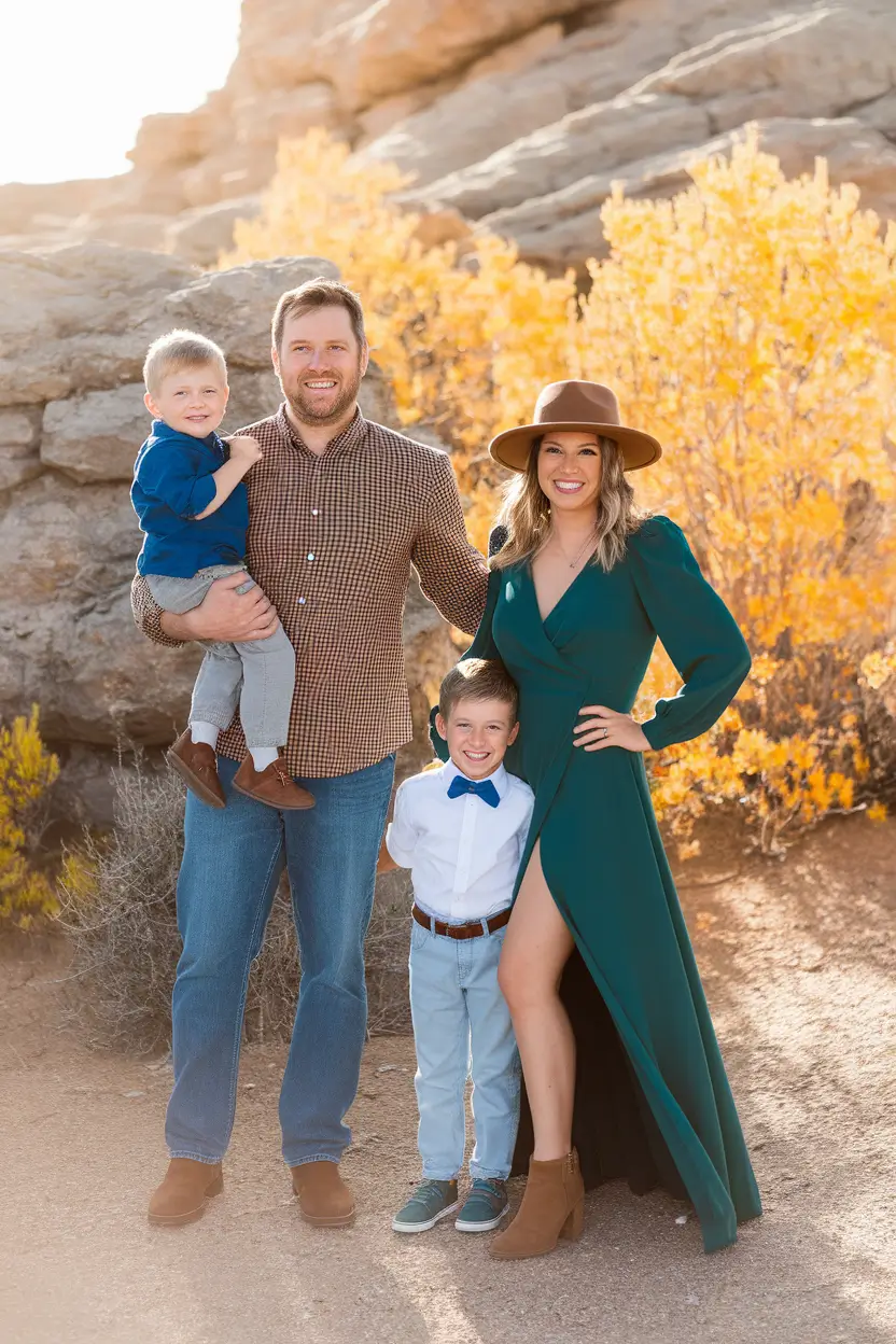 fall family pictures outfits ideas 2025 Jewel Tones and Denim for Bold Family Charm