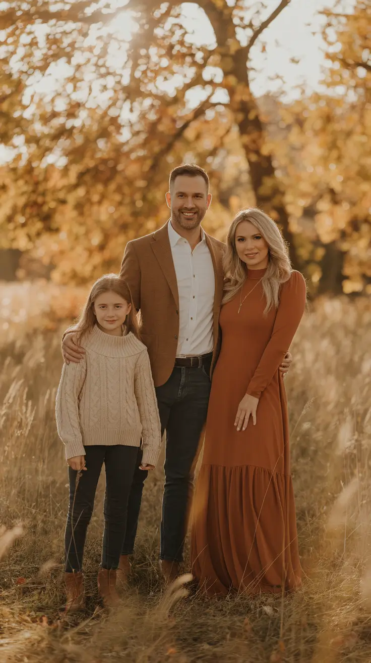 fall family pictures outfits ideas 2025 Rust and Cream Layers for a Cozy Family Look